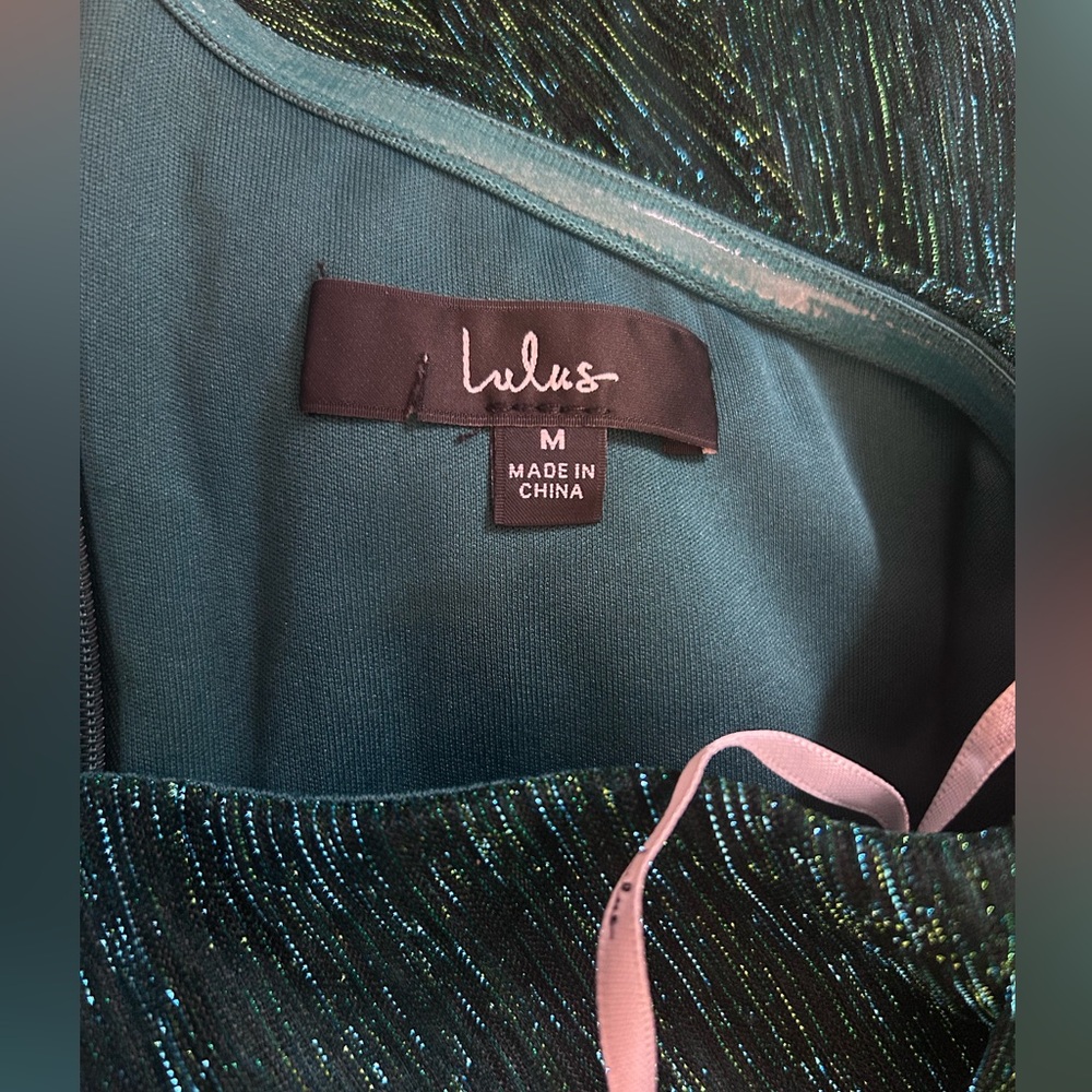 Lulus Glamorous Glitz Shiny Teal Green One-Shoulder Maxi Dress Size Medium NWOT - Picture 4 of 7